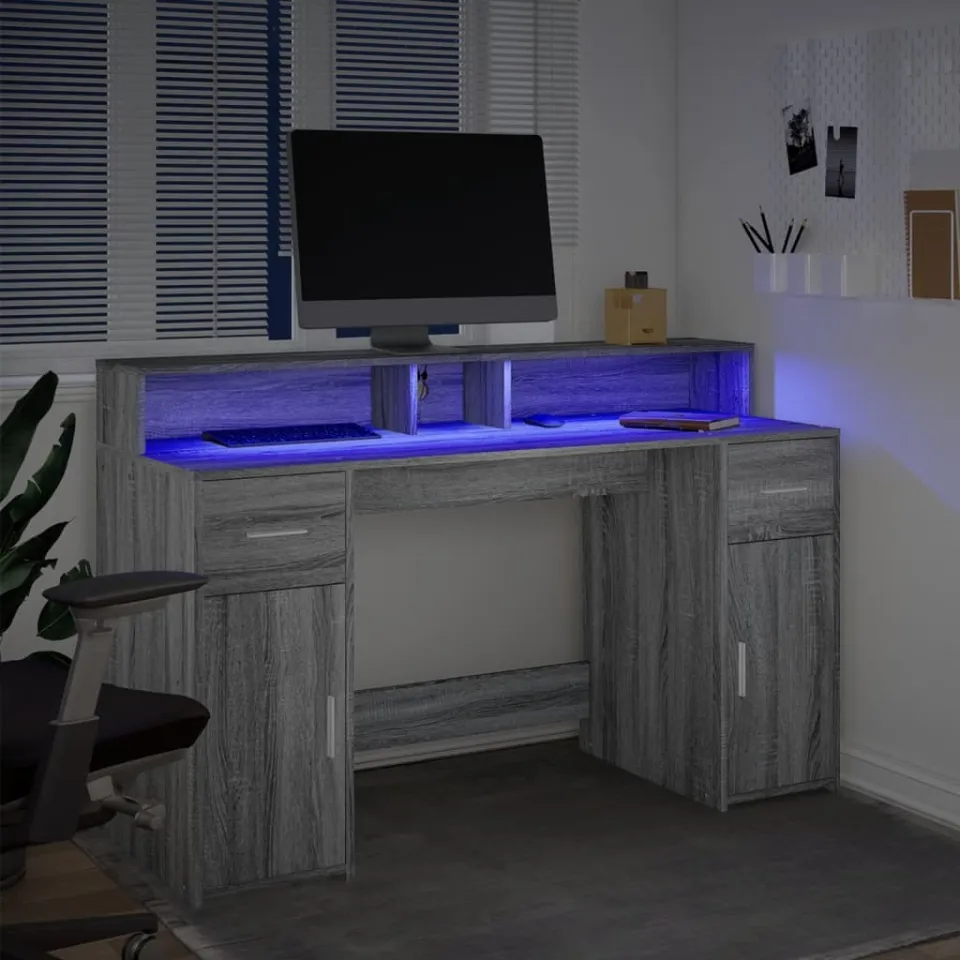 vidaXL Desk Grijs Sonoma 140 x 55 x 91 cm Engineered wood, foto 4