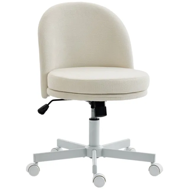 Rolipo Bureaustoel / Schminkstoel - Hoogteverstelbaar - Wipfunctie - Chenille bekleding / Crème / 360° draaibaar WIT