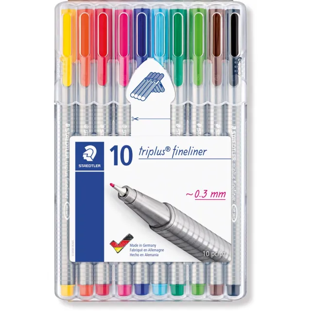 Staedtler fineliner Triplus geassorteerde kleuren, opstelbare box met 10 stuks