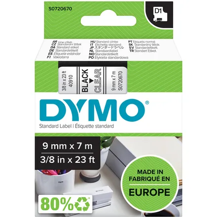 Dymo Labeltape Dymo LabelManager D1 polyester 9mm zwart op transparant