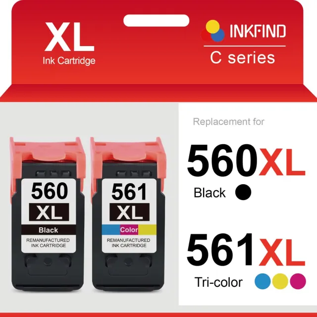 INKFIND 560XL 561XL Inktcartridge compatibel met Canon560 Canon 560 Canon561 Canon 561 Canon PG-560 PG-560XL CL-561 CL-561XL Hoge Capaciteit / 2-pack (Zwart x 1 en Kleur x 1)