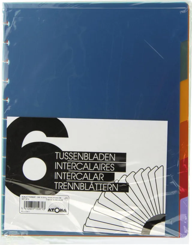 Atoma tabbladen, voor A4+ schriften, uit PP, set van 6 stuks, geassorteerde kleuren