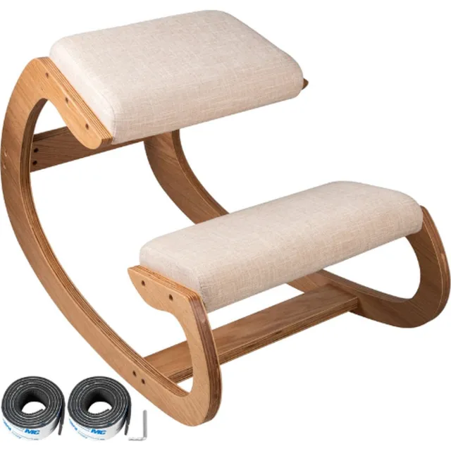Vevor Tumex - Kniestoel - Kniekruk - Ergonomisch - Met Dikke Kussen - Berkenhout - Voor Correcte Houding - Schommelfunctie