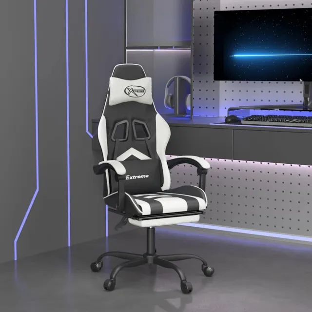 vidaXL Gamestoel - met - voetensteun - kunstleer - zwart - en - wit zwart en wit