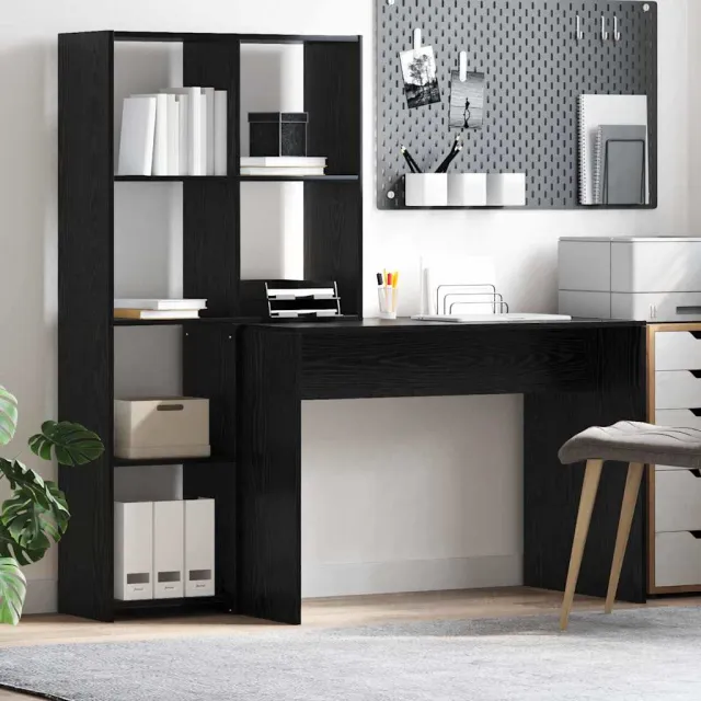 vidaXL Bureau Zwart Eiken 138,5 x 55 x 143 cm Bewerkt hout, foto 2