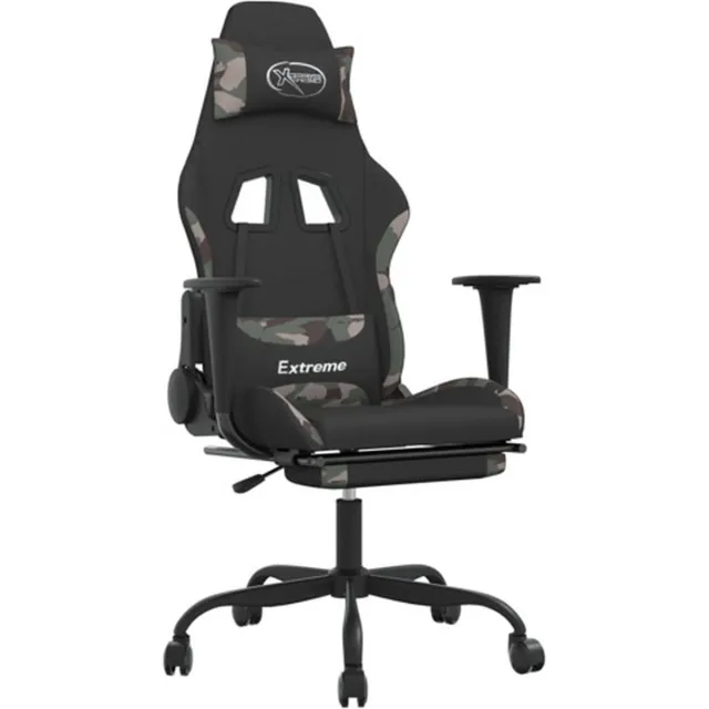 vidaXL Massage - gamestoel - met - voetensteun - stof - zwart - en - camouflage zwart en camouflage
