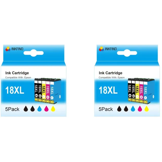 INKFIND 18XL inktcartridge voor Epson 18XL T1811 T1812 T1813 T1814 T1815 inktcartridge multipack 10 stuks (2*5pack = Zwart x 4, Cyaan x 2, Magenta x 2, Geel x 2)