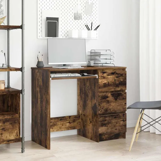 vidaXL Bureau 90x45x76 cm bewerkt hout gerookt eikenkleurig, foto 2