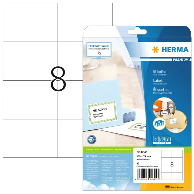 Herma Etiket HERMA 8645 105x74mm premium wit 80 stuks