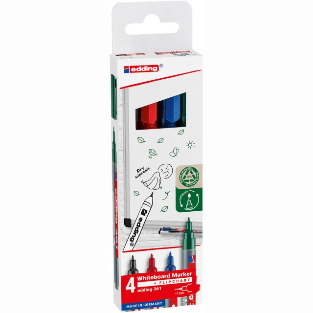 Edding whiteboard marker E-361, geassorteerde kleuren, blister van 4 stuks blauw