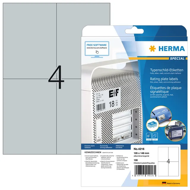 Herma Etiket HERMA 4216 105x148mm weerbestendig zilver 100 stuks