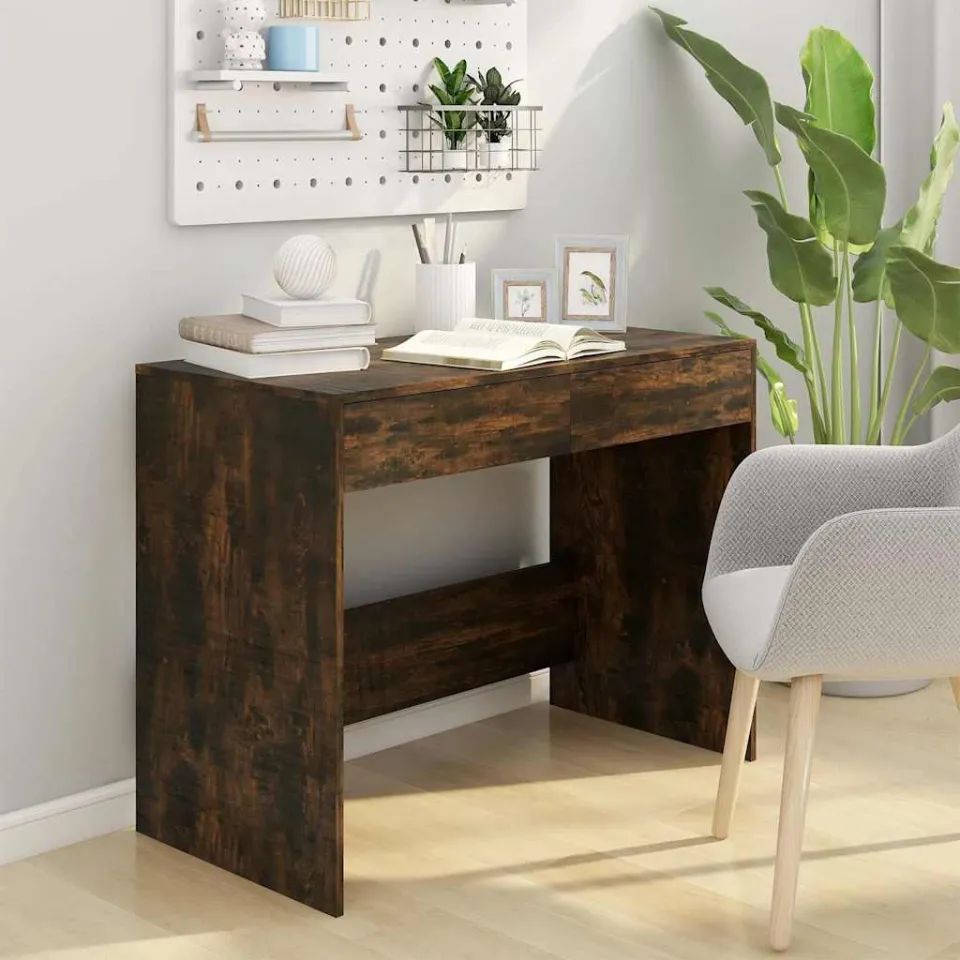 vidaXL Bureau 101x50x76,5 cm spaanplaat gerookt eikenkleurig, foto 3