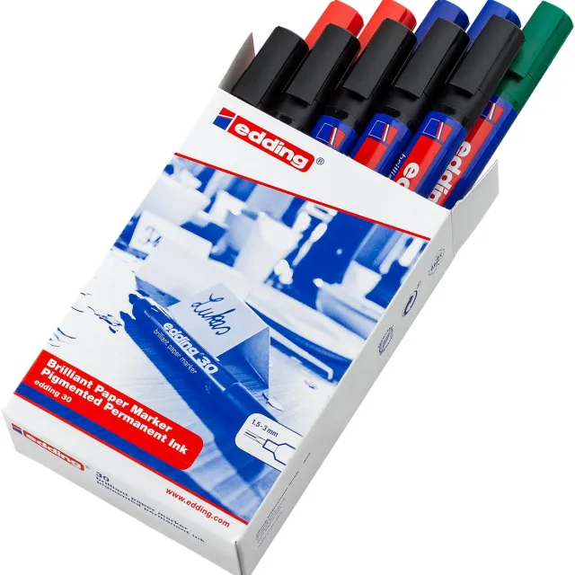 Edding merkstift brilliant paper marker e-30, doosje van 10 stuks, assorti blauw