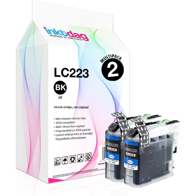 inktdag inktcartridge voor Brother LC223BK multipack van 2 stuks (2*LC223 zwart) geschikt voor printers Brother DCP-J4120 DW , DCP-J562 DW Brother MFC-J4420 DW , MFC-J4620 DW , MFC-J480 DW, MFC-J485 DW ,MFC-J5320 DW, MFC-J5620 2 x Zwart