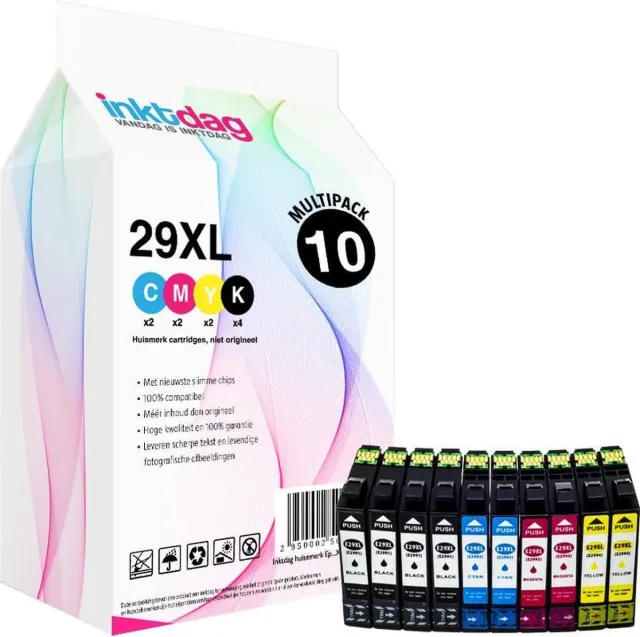 inktdag inktcartridge voor Epson 29 inktcartidge, Epson 29xl multipack van 10 stuks (4*zwart, 2*CMY) geschikt voor printers Epson Expression Home XP-245 , XP-247 , XP-255 , XP-257, XP-332, XP-335, XP-342, XP-345, XP-352, XP-355 zwart x 4