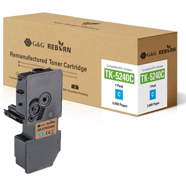 G&G Toner vervangt Kyocera TK-5240C Compatibel Cyaan 3000 bladzijden Reborn remanufactured 21305 Kleurloos