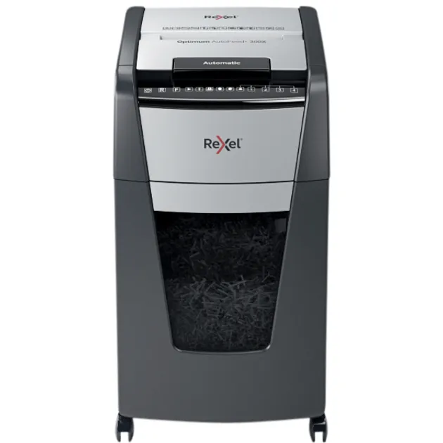 Rexel Papiervernietiger Rexel Optimum Auto+ 300X P4 snippers 4x26mm zwart