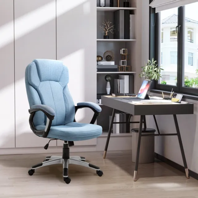 MODENUIT Bureaustoel 66x75x110-120 cm - Ergonomisch en Draaibaar - Voor Kantoor en Thuis - Linnen Lichtblauw Light Blue