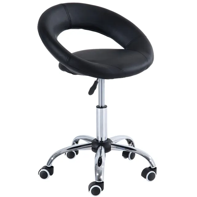 Clruro Rollhocker - 50 x 54 x 66-78 cm - Verstelbare Werkkruk met Wielen - PU en Metaal - Zwart