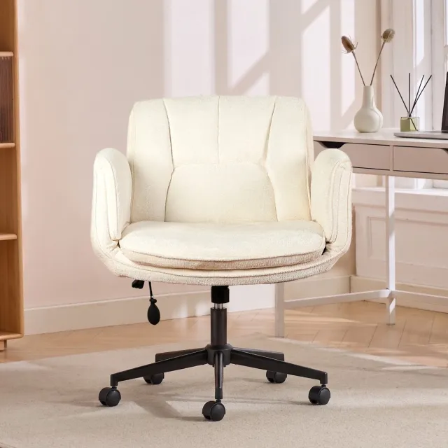 Vankel Ergonomische Bureaustoel - Fauteuilstoel - 5-Standen Verstelbare Armleuningen - Brede Zitting - Dubbel Memory Foam - Verstelbare Rugleuning - 360° Draaibaar en Hoogte Verstelbaar - Computerstoel/Studeerstoel-Donkergrijs Wit