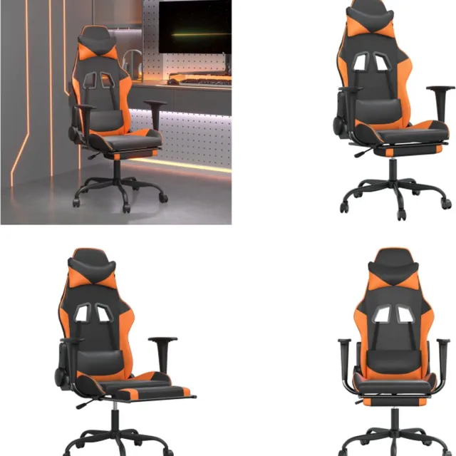 vidaXL Massage - gamestoel - met - voetensteun - kunstleer - zwart - en - oranje zwart en oranje
