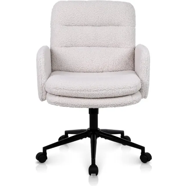 Youhauchair Luxe Ergonomische Bureaustoel - Imitatie Kasjmier Bekleding - Verstelbare Hoogte - Comfortabele Make Up Stoel Voor Thuis En Slaapkamer - Crème Design vuil wit
