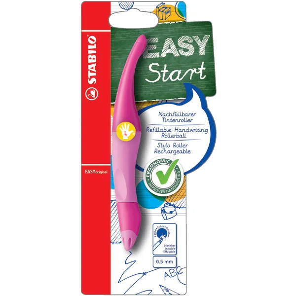 Stabilo Rollerpen STABILO Easyoriginal linkshandig roze/lichtroze blister blauw