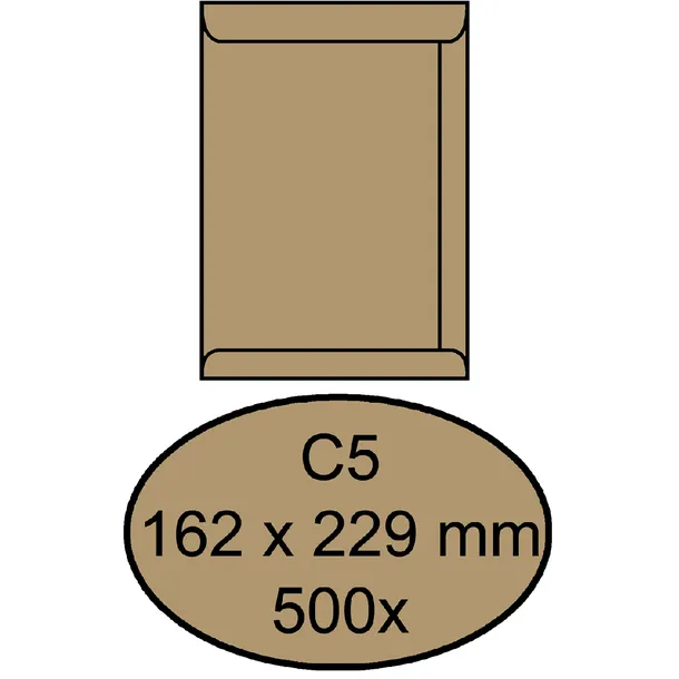 Quantore Envelop Quantore akte C5 162x229mm bruinkraft 90g/m² 500 stuks