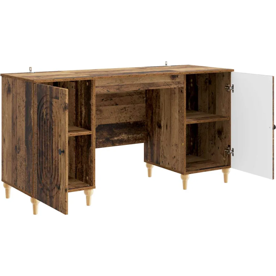 vidaXL Bureau Oud hout 142,5 x 50 x 75 cm Bewerkt hout bruin, foto 3