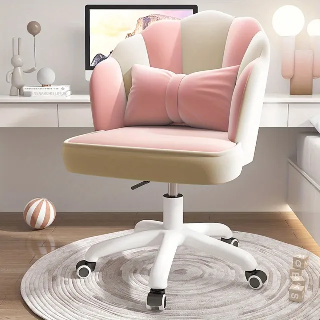 J.T.R Ergonomische bureaustoel-Bureaustoelen voor volwassenen-Bureau Stoel met Fluweelblad | Strikvormige-Foam Vulling, Metalen Frame-Beauty - Salon - Kaptafel-( Roze wit).