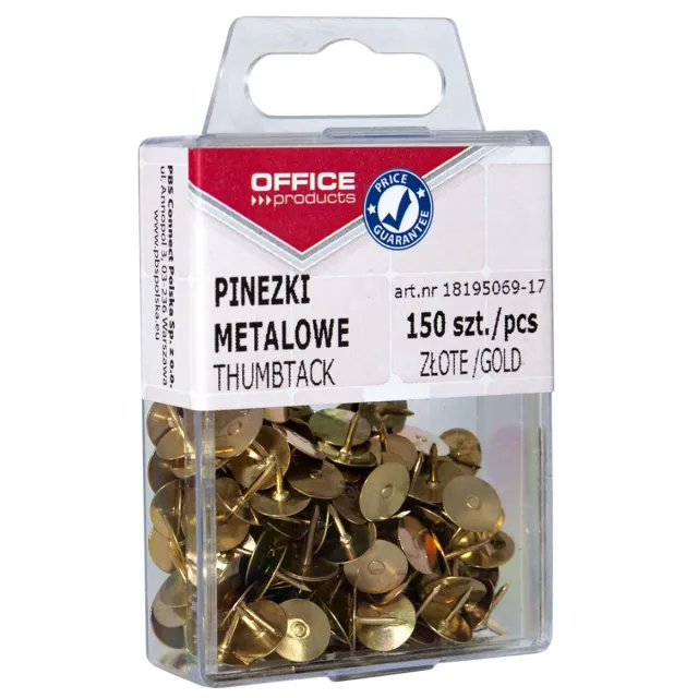 Office Products punaises, goud, plastic ophangdoosje van 150 stuks