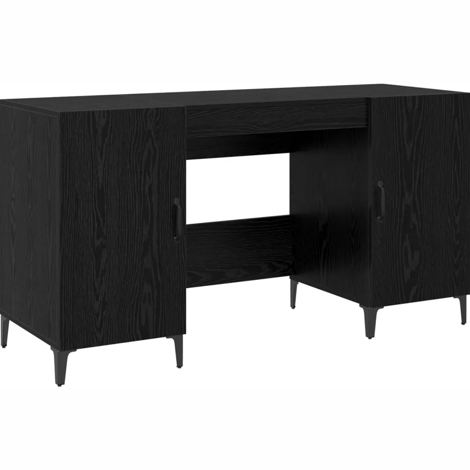 vidaXL Bureau Zwart Eiken 140 x 50 x 75 cm Bewerkt hout, foto 3