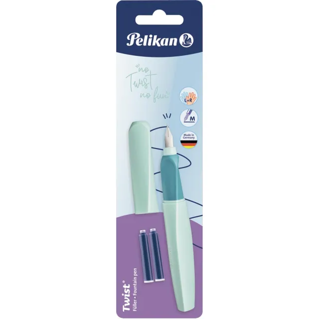 Pelikan Twist vulpen, op blister, groen (Neo Mint) blauw