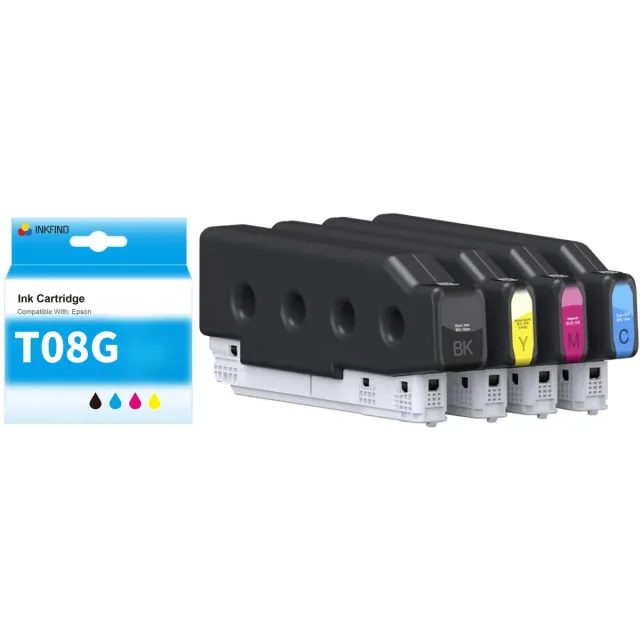 INKFIND T08G inktcartridge 4 Pack (Zwart+Cyaan+Magenta+Geel) compatibel met Epson T08G (T08G1/T08G2/T08G3/T08G4) C13T08G100-C13T08G200-C13T08G300-C13T08G400 voor Epson WorkForce Enterprise​ AM-C5000/C6000 -4-pack BK/C/M/Y Zwart x 1, CYAAN x 1, MAGENTA x 1, GEEL x 1