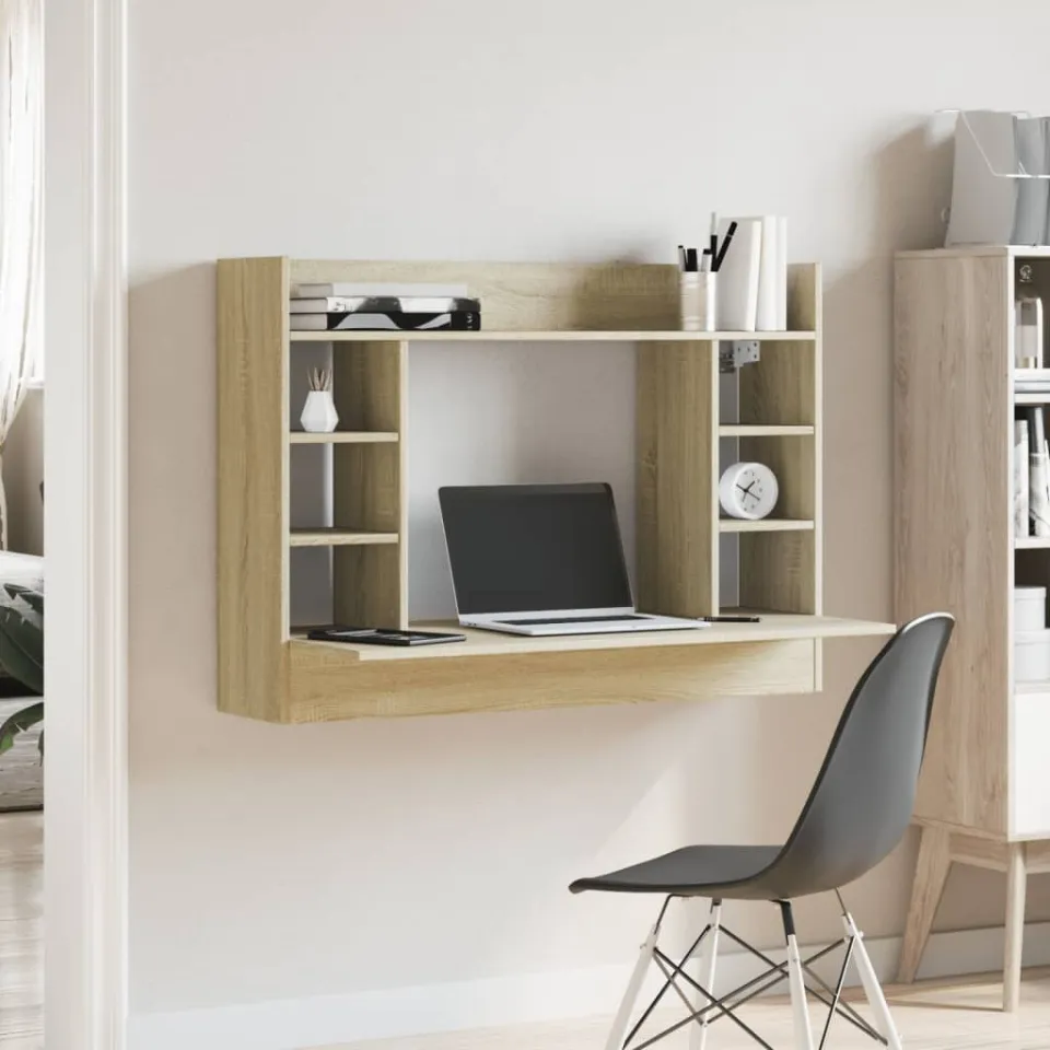 vidaXL Wandbureau 105x48x75 cm bewerkt hout sonoma eikenkleurig, foto 3