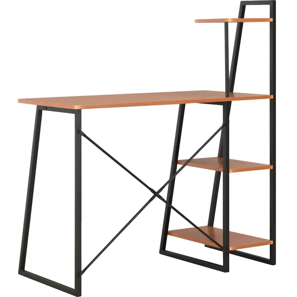 vidaXL Bureau met schappen 102x50x117 cm zwart en bruin, foto 3