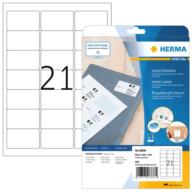 Herma Etiket HERMA 8838 63.5x38.1mm mat wit 525 stuks