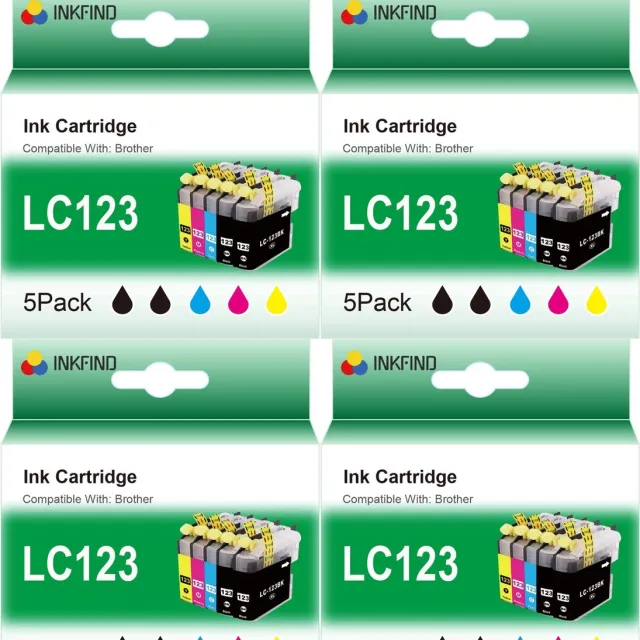 INKFIND LC123 inktcartridge voor Brother LC123 LC-123 LC123 inktcartridge multipack 20 stuks (4*5PACK=Zwart x 8, Cyaan x 4, Magenta x 4, Geel x 4) voor Brother DCP-J132W J172W J152W J552DW J752DW J4110DW MFC-J4410DW MFC-J4510DW MFC-J4610DW MFC-J470DW
