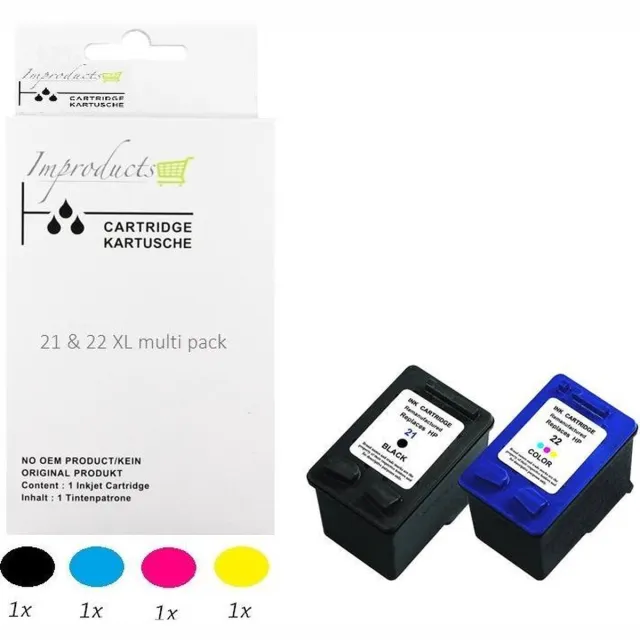 Improducts Inkt cartridges - Alternatief HP 21 XL - 21XL 22XL C9351AE C9352AE set chip v5 Kleur