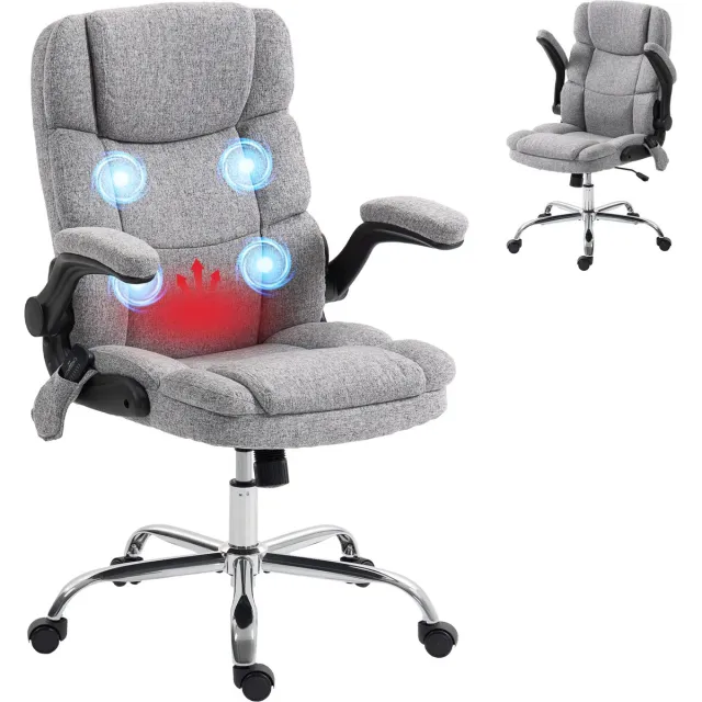 Homcom Massage Bureaustoel - Stof met linnenlook (100% polyester) - 71 x 66 x 112 cm - Grijs