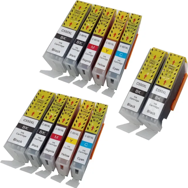 KATRIZ huismerk inkt voor Canon 4X PGI550XLBK + 2X CLI551XLBK + 2X CLI551XLCyaan + 2X CLI551XLMagenta + 2X CLI551XLGeel (12stuks) - Met chip Zwart, Foto Zwart, Cyaan, Magenta, Geel