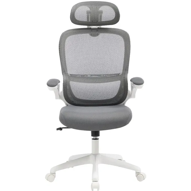 Vente-unique Ergonomische bureaustoel met hoofdsteun - Stof - Grijs en wit - NIRANO Grijs, Wit