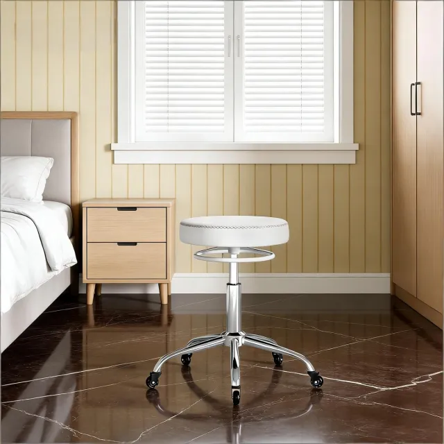 MODENUIT Bureaustoel 49 x 49 x 46-58 cm - 360° Draaibaar Met Wielen - Voor Kantoor En Salon - Metaal - Wit