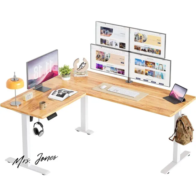 Mrs. Jones L-vormig Sta-Hoekbureau 160x140cm In Hoogte Verstelbaar Elektrisch Bureau Gesplitste Plaat Sta-tafel Slim Bedieningspaneel 3 Geheugenhoogten Antibotsingssysteem Zit-sta-bureau Thuis Kantoor met Antibotsingssysteem . multi-color