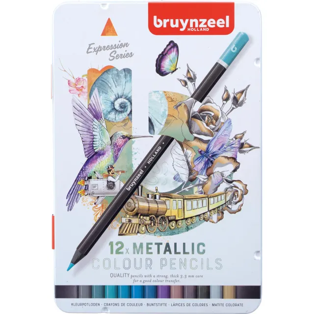 Bruynzeel Kleurpotloden Expression, metalen doos van 12 stuks, metallic