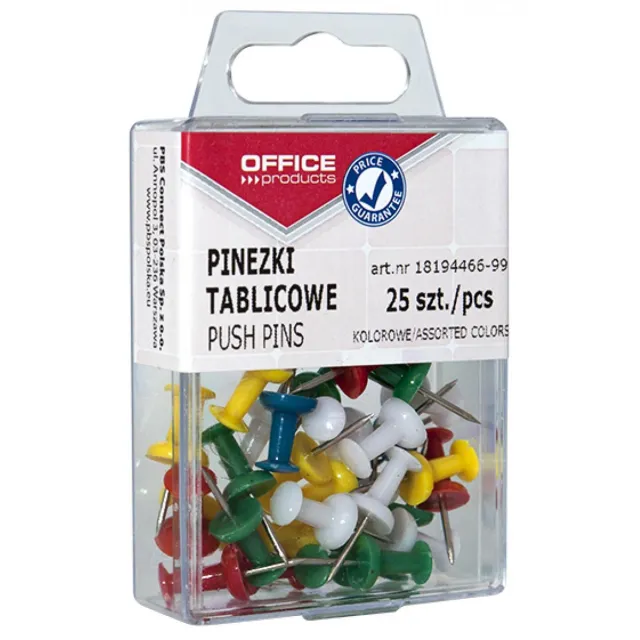 Office Products prikbordspelden, geassorteerde kleuren, plastic ophangdoosje van 25 stuks