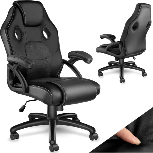 Tectake Racing bureaustoel - Gamingstoel met schommelfunctie - Ergonomische directiestoel - In hoogte verstelbare, draaibare stoel met wielen - PC-Stoel - Gamestoel - Maximale belasting 100 KG - Afmeting (LxBxH) 68x69x104,5 - 114,5 cm - Zwart/zwart