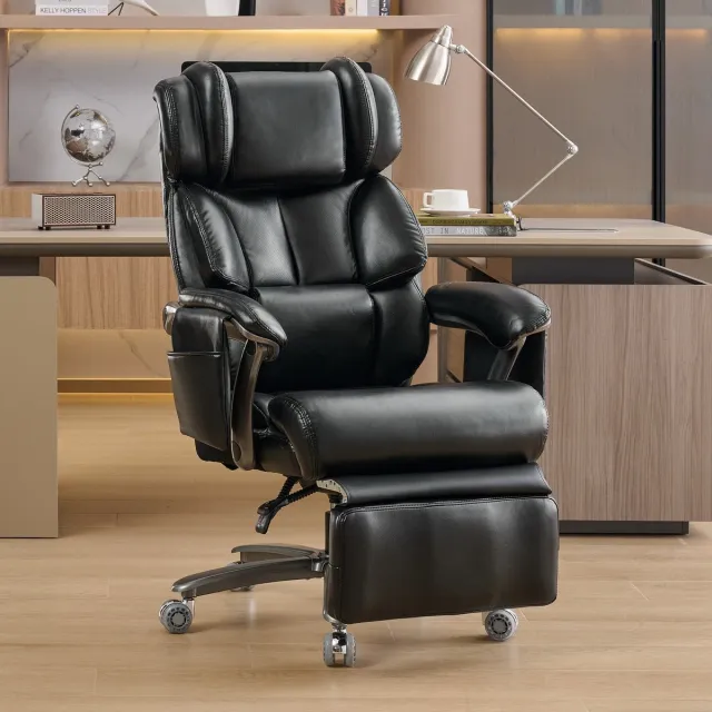 Merax XXL Ergonomische Bureaustoel Zwart - Directiestoel met Massage en Verwarming - Verstelbare Rugleuning - Uitschuifbare Voetensteun - 360° Draaibaar