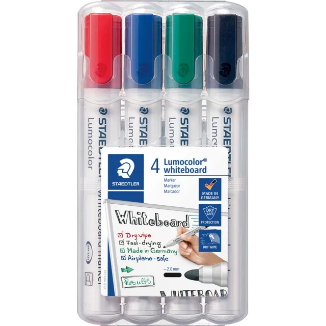 Staedtler Lumocolor whiteboardmarker etui van 4 stuks in geassorteerde kleuren blauw