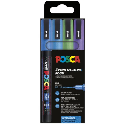 Posca Paintmarker Uni POSCA PC3M fijn glitter koel assorti set à 4 stuks